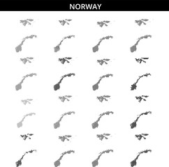 Detailed outline of Norway with dotted pattern and abstract background design