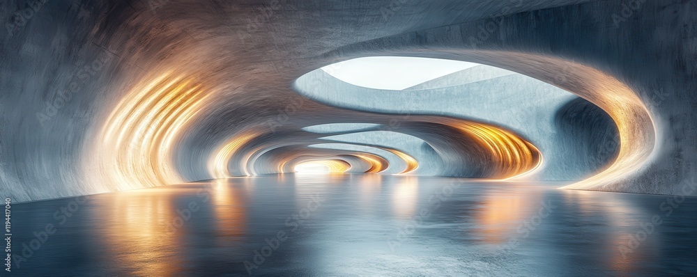 Poster futuristic tunnel with curved architecture and soft lighting
