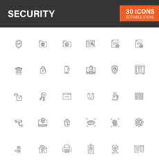 Security editable stroke outline icons 