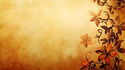 Golden textured background with artistic floral design