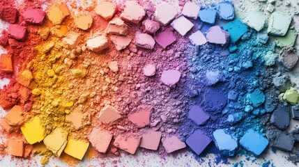 Fototapeta premium An explosion of powdered pigments in a vibrant rainbow palette, creatively laid out for a dynamic and inspiring visual display