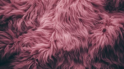 An intricate pink sheepskin texture with shaggy fur, viewed from above to emphasize the softness and beauty of the wool pattern