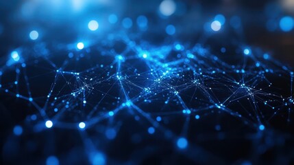 Futuristic network of glowing blue dots and lines in a digital abstract space