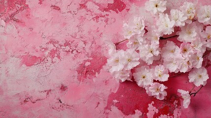  Close-Up of Blooming Cherry Blossoms with Pink Flowers on a Crimson Background, Celebrating Spring Hanami Festival in Japan, Hana Matsuri Banner Concept