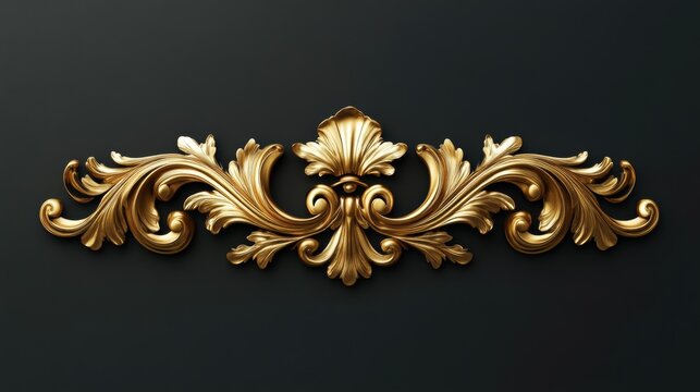 Ornate baroque golden element with detailed leaves on dark background