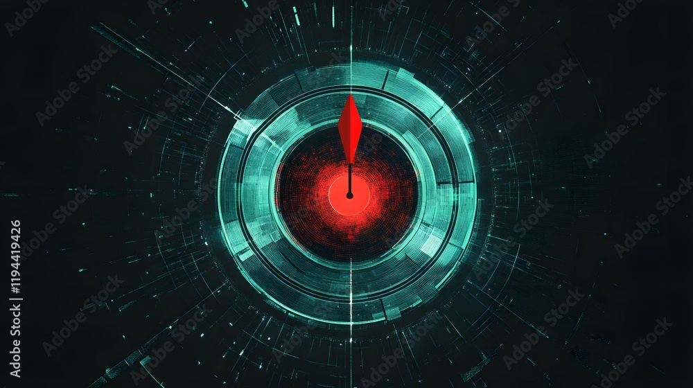 Poster abstract red pointer on teal tech circle design