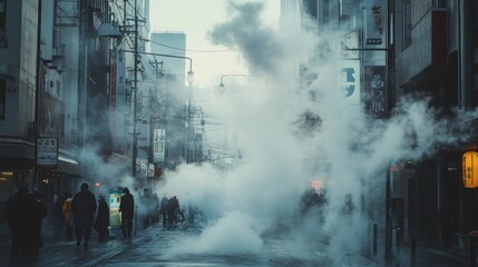 Misty City Street: A Winter's Day in Japan