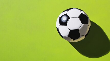 Obraz premium A black-and-white soccer ball centered on a bright green background, exuding a fresh and energetic sports vibe