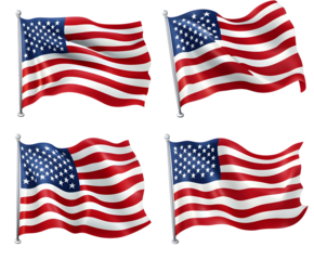 Waving US Flags Isolated on Transparent Background
