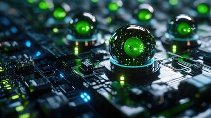 Futuristic Technology Green Sphere Network Data Center Server