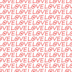 Seamless text pattern with hearts on white background. Valentine's day, wedding, romance, love.