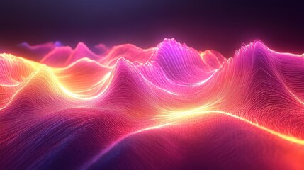 Vibrant neon waves of light forming abstract digital landscape