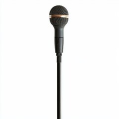 Obraz premium Black microphone on stand, isolated on white.