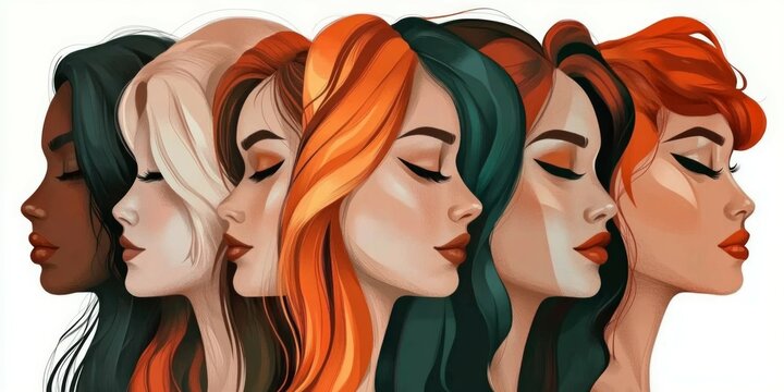 vector set beautiful women icon portraits with different haircut and round type faces. hand drawn illustration.