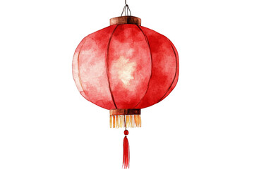 Obraz premium Red Chinese lantern watercolor illustration