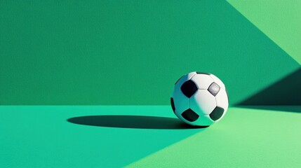 A clean and vibrant presentation of a classic soccer ball, resting on a bright green background for a dynamic and sporty design