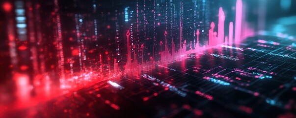 Fototapeta premium Red and blue futuristic digital data network with rising graphs and light effects
