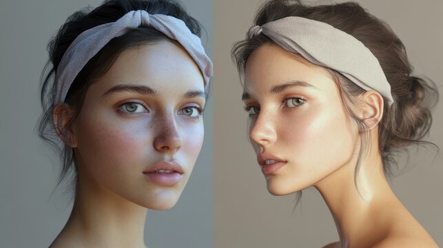 Young female with headband in soft lighting from different angles