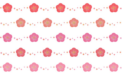 点線で繋がり横に広がる色とりどりの梅のパターン