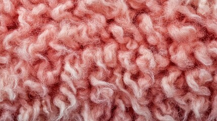 A close-up top view of pink shaggy wool texture, showcasing the softness and warmth of sheepskin fur for a luxurious background