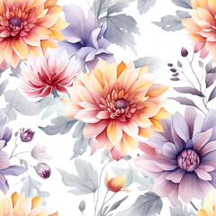 Closeup Pink White Yellow Flowers watercolor flowers background 

