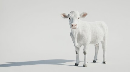 Fototapeta premium Young white calf standing against plain background