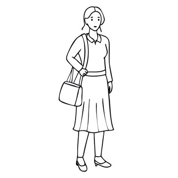 Vector Drawing of  a lady school teacher in a skart with a side 