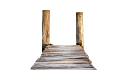 Golden Hour Sunset landscape concept. Wooden dock leading into darkness on transparent background.