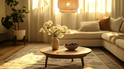 Minimalist ramadan decor in elegant living room ambiance