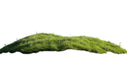 Golden Hour Sunset landscape concept. Lush green grass mound on transparent background.