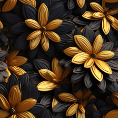 Floral pattern wallpaper backdrop featuring wide-angle gold flowers and leaves on black background Wallpaper backdrop featuring gold flowers and leaves on a black background 

