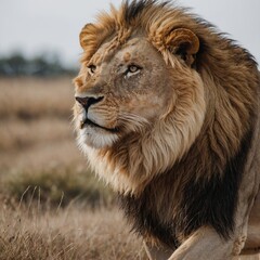 Obraz premium A lion with a flowing mane, wA lion walking, white background.hite background.