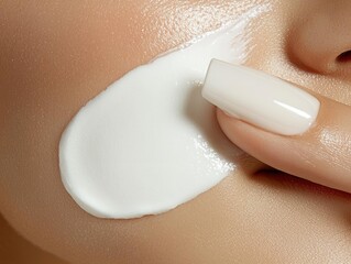 Obraz premium Applying hydrating cream skin beauty routine close-up soft lighting personal care concept