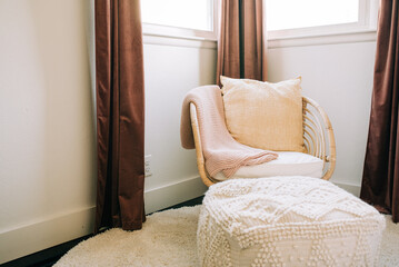 Boho Chair and Ottoman in Small Room