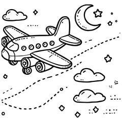 line art simple airplane coloring page for kid vector illustration