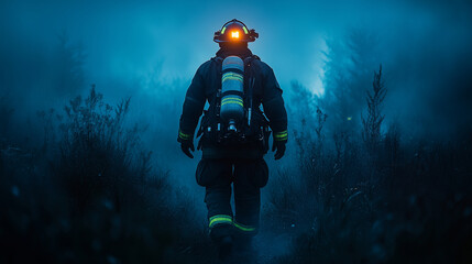 Epic photo of a firefighter back in full equipment