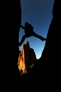Rock climber in Garden of the Gods in Colorado Springs.