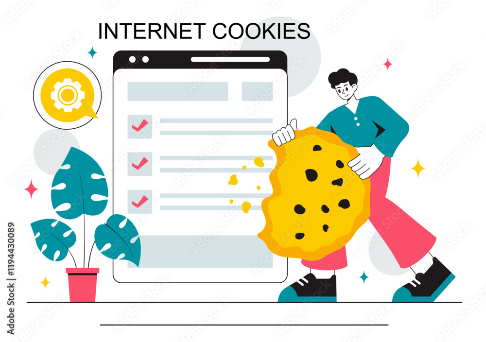 Wall mural internet cookies technology vector illustration featuring tracking cookie records of user browsing a