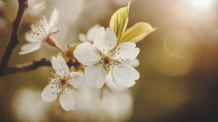 Blooming Sakura with White Flowers in Spring Season.