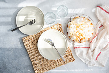 Homemade lemon tart with stiff peaks