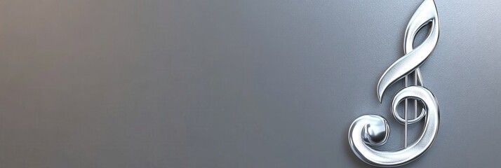 Elegant Silver Treble Clef on Grey Background Music Design Concept