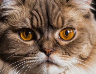 Close-Up Portrait of a Fluffy Longhair Cat with Intense Golden Eyes