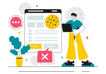 Internet Cookies Technology Vector Illustration Featuring Tracking Cookie Records of User Browsing Activities on a Website in a Flat Background