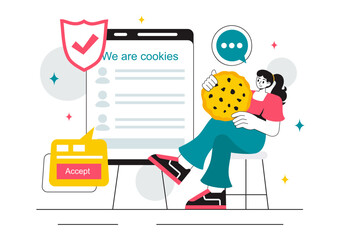 Internet Cookies Technology Vector Illustration Featuring Tracking Cookie Records of User Browsing Activities on a Website in a Flat Background