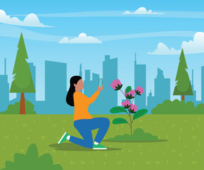 Capturing Nature in the City Park 2d flat vector illustrations