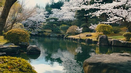 Blooming Sakura with White Flowers in Spring Season.
