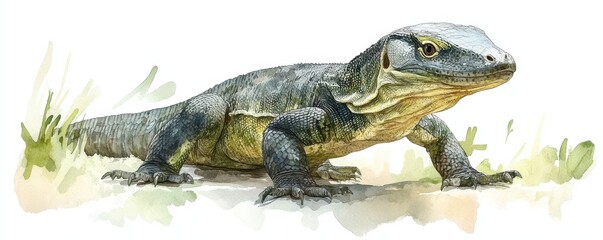 Obraz premium Watercolor art of a lizard in natural habitat