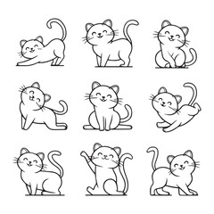 Fototapeta premium Hand-drawing cats vector art, cats yoga pose vector, set of cat outline