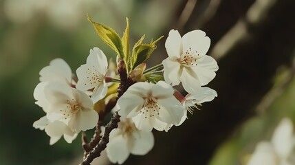 Blooming Sakura with White Flowers in Spring Season.