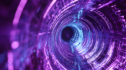 Fototapeta premium Vibrant purple and blue digital light tunnel effect.